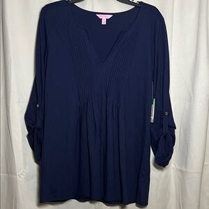 NWT Lilly Pulitzer Braylen Top Pleated Tunic‎ Blouse True Navy Medium